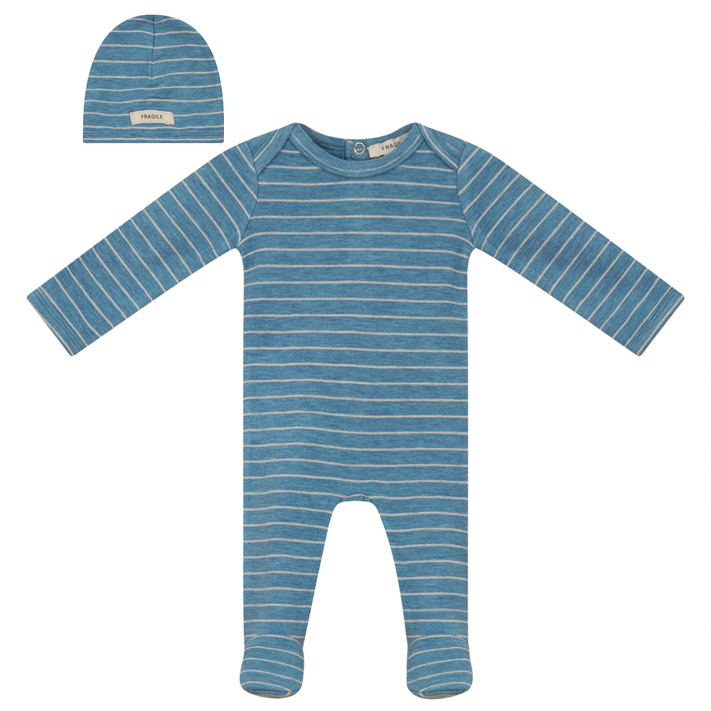 Stripe Stretch Knit Onesie with Hat Dark Ocean