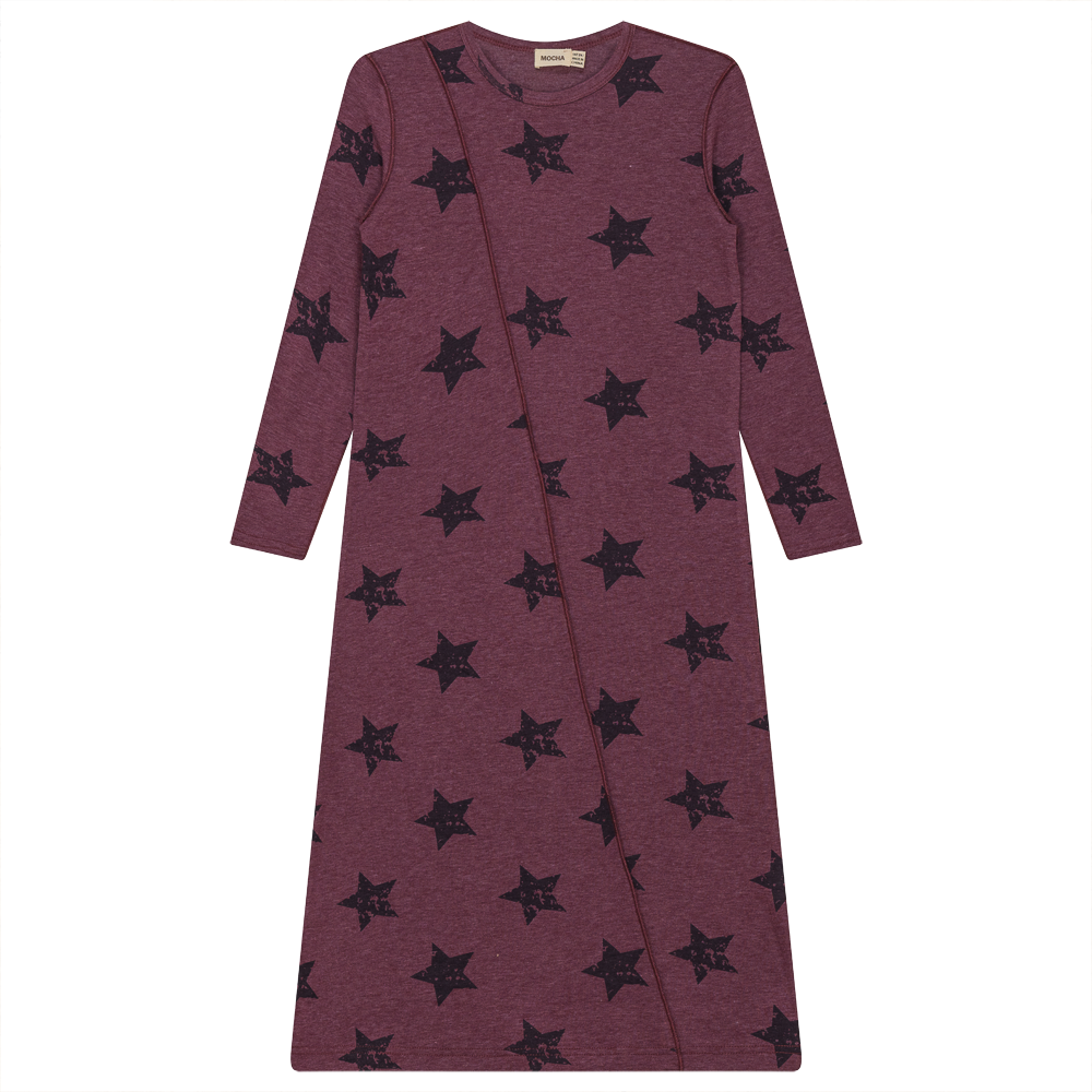 Distressed Stars Print Dress Burgundy