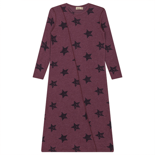 Distressed Stars Print Dress Burgundy