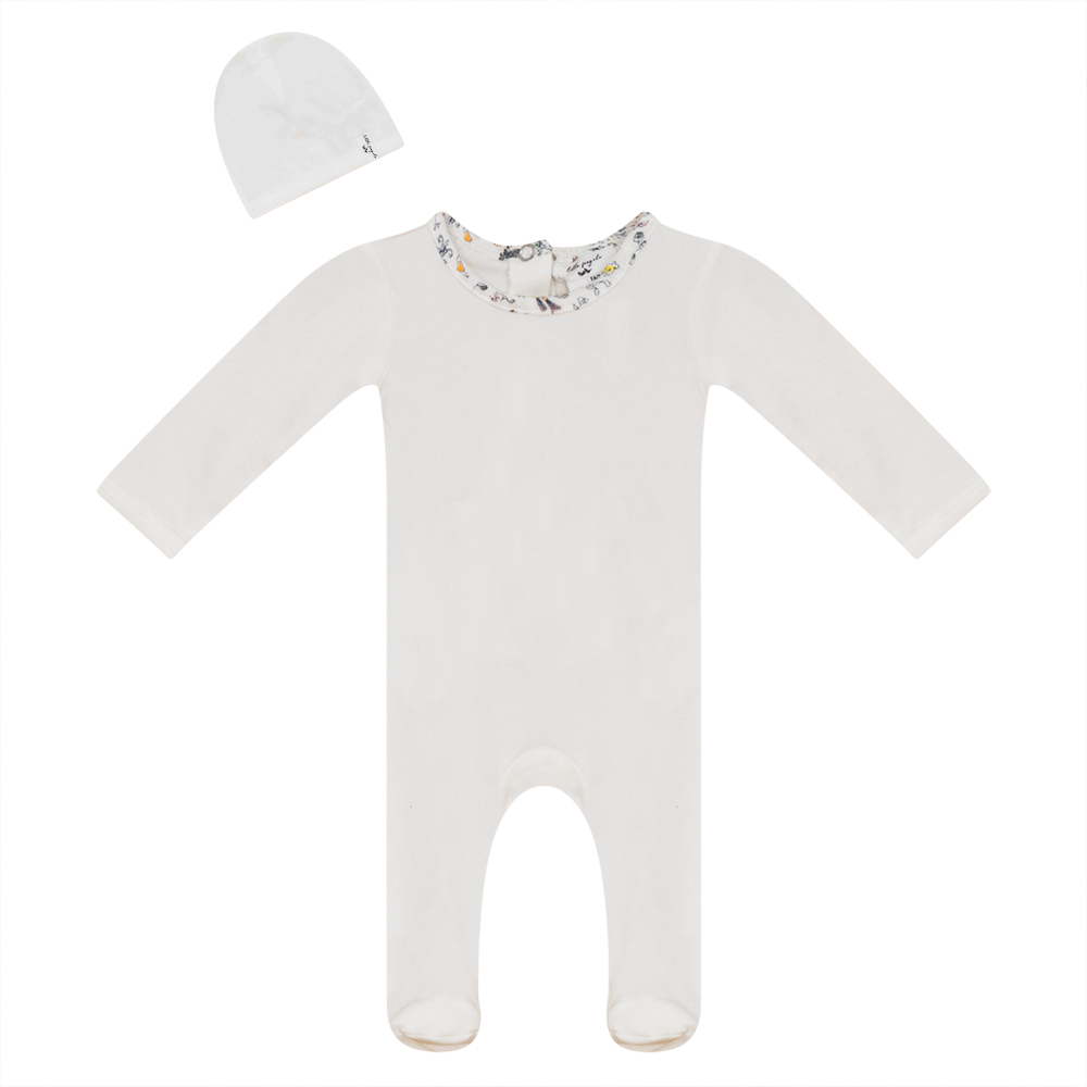 Ribbed Onesie with Hat Off White