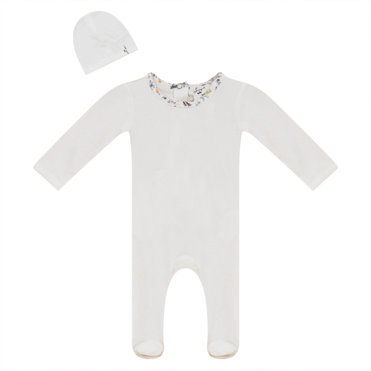 Ribbed Onesie with Hat Off White