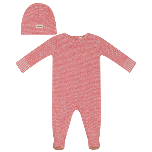 Dot Print Onesie with Hat Coral
