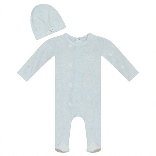 Clouds and Stars Print Onesie with Hat Blue