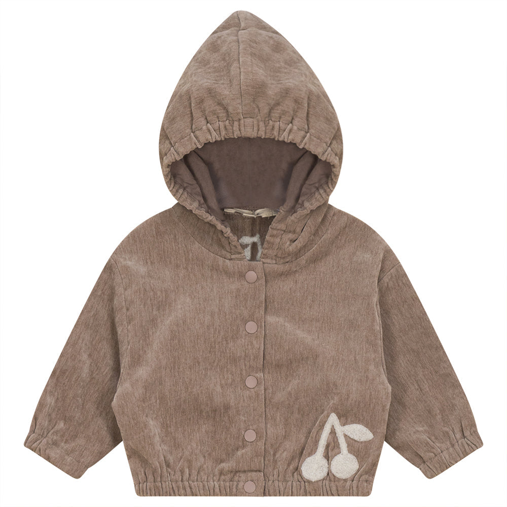 Velour Hoody Cardigan with Cherry Hook Stitchs Oatmeal