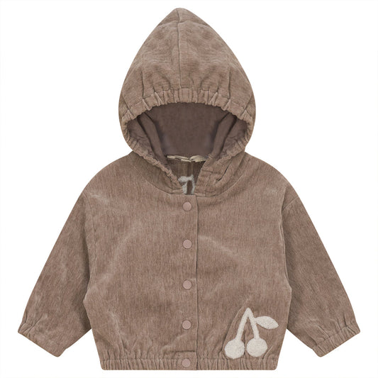 Velour Hoody Cardigan with Cherry Hook Stitchs Oatmeal