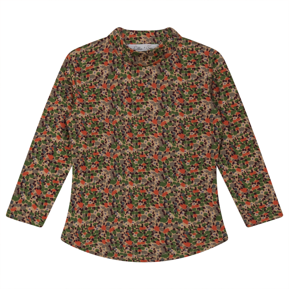 Multi Flower Print Mock Neck Top Sand