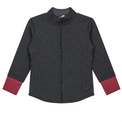 Ribbed Top with Contrast Cuff Black