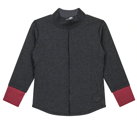 Ribbed Top with Contrast Cuff