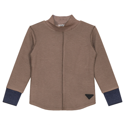 Ribbed Top with Contrast Cuff Cocoa