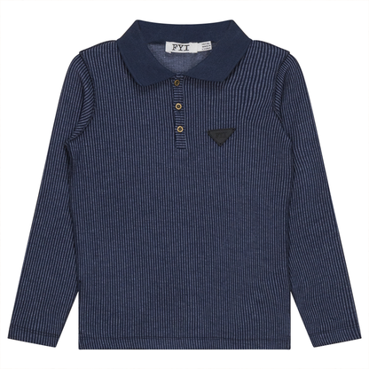 Ribbed Long Sleeve Polo Navy