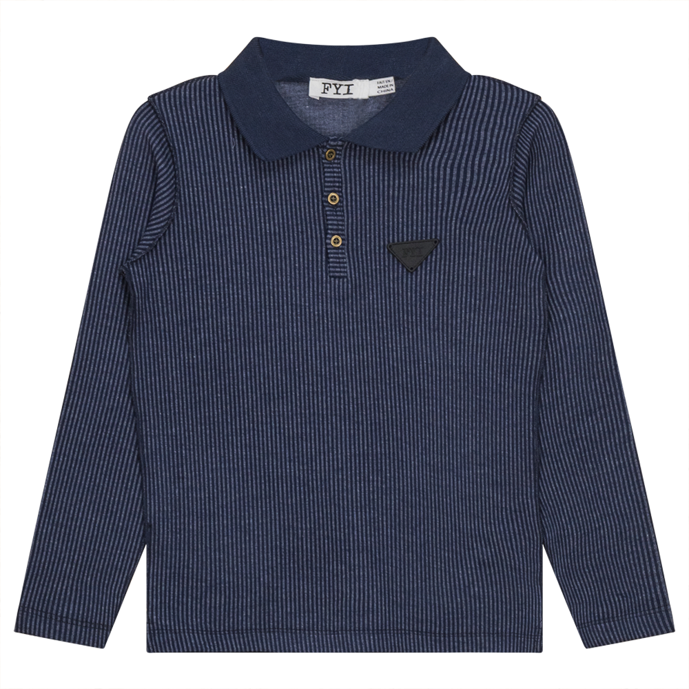 Ribbed Long Sleeve Polo Navy