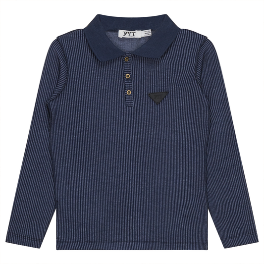 Ribbed Long Sleeve Polo Navy