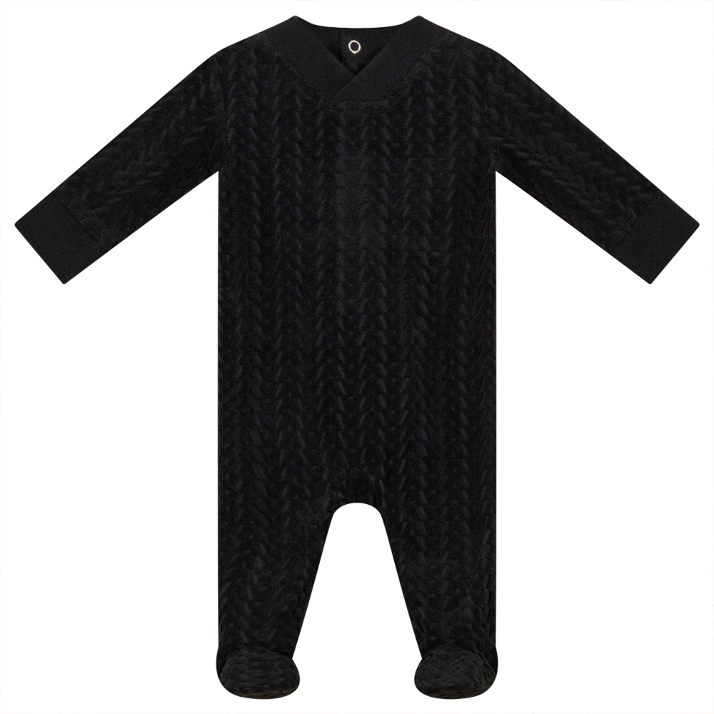 V-Neck Velour Onesie Black