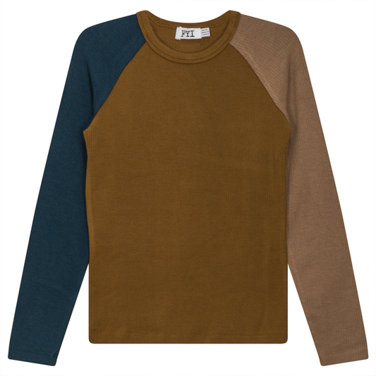 Multi Color Rib Top Cognac Teal Tan