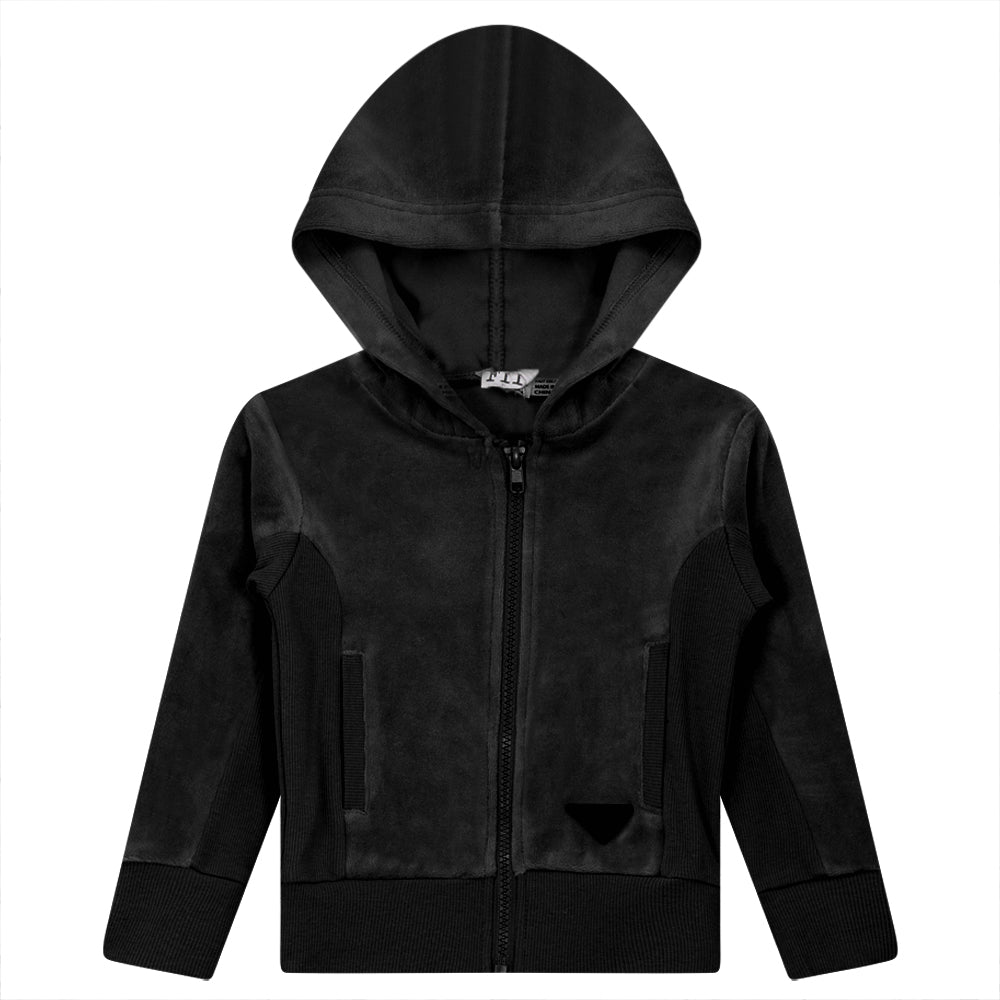 Velour Hoody Cardigan Black
