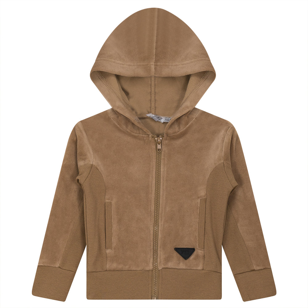 Velour Hoody Cardigan Wood Smoke