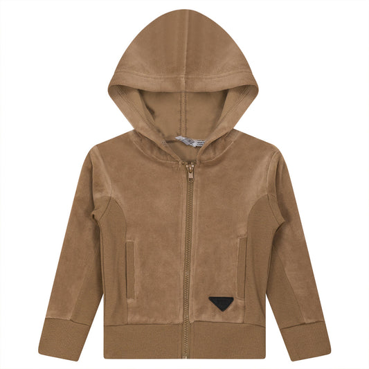 Velour Hoody Cardigan Wood Smoke