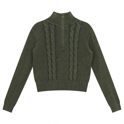 Cable Knit Crew Neck Washed Olive