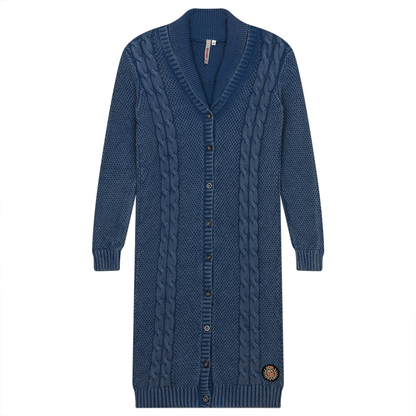 Cable Knit Long Cardigan Washed Denim