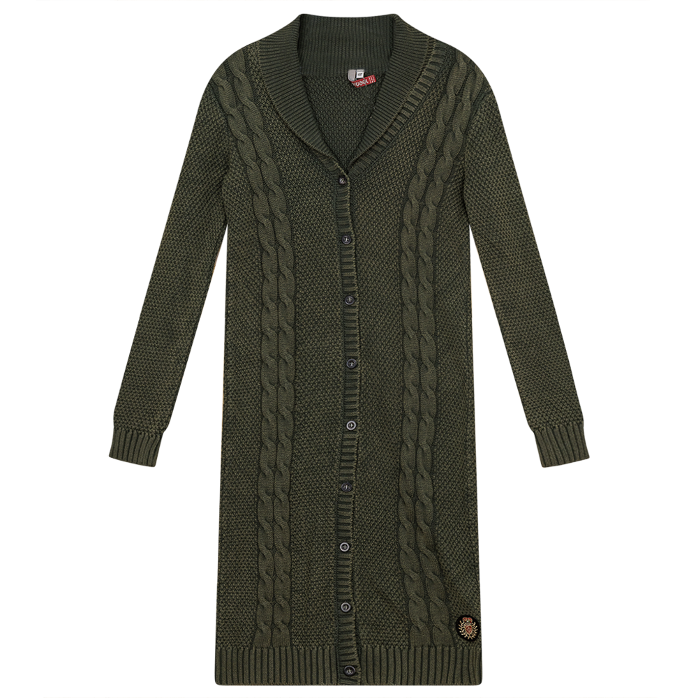 Cable Knit Long Cardigan Washed Olive