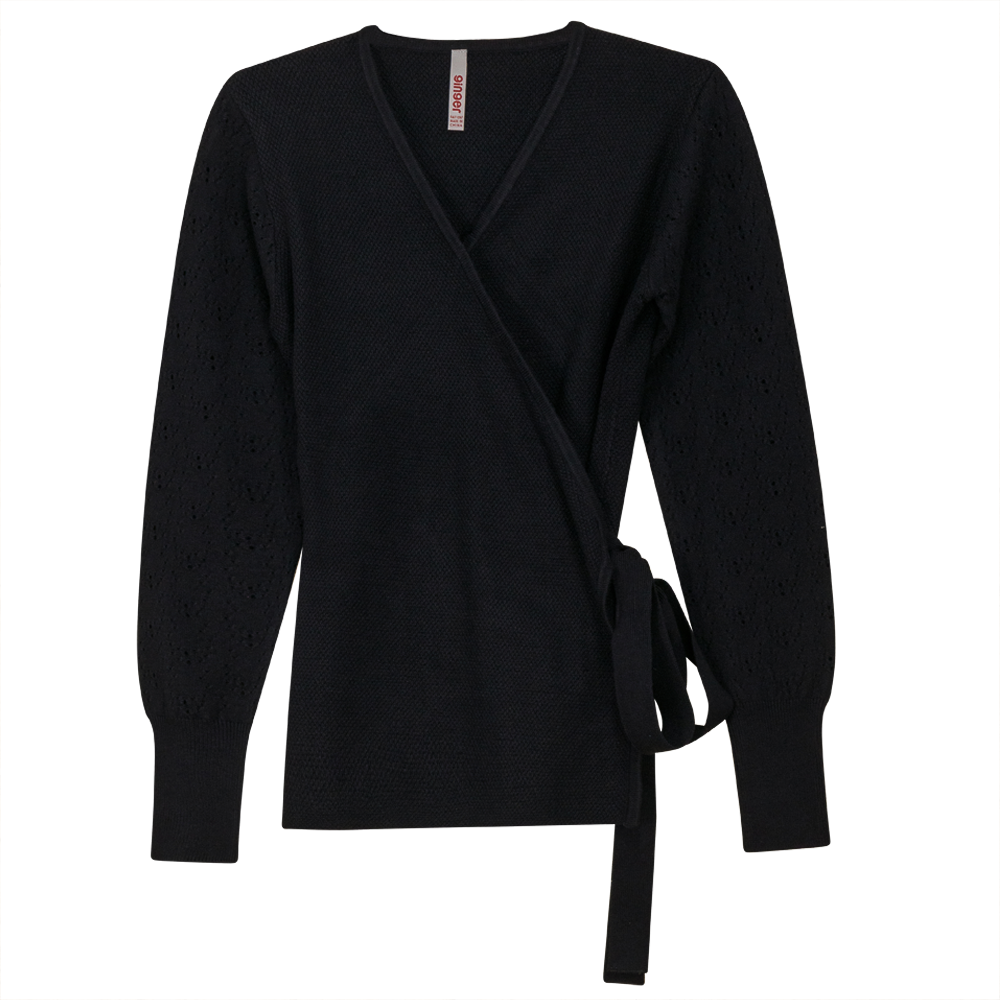 Square Knit Wrap Top Black