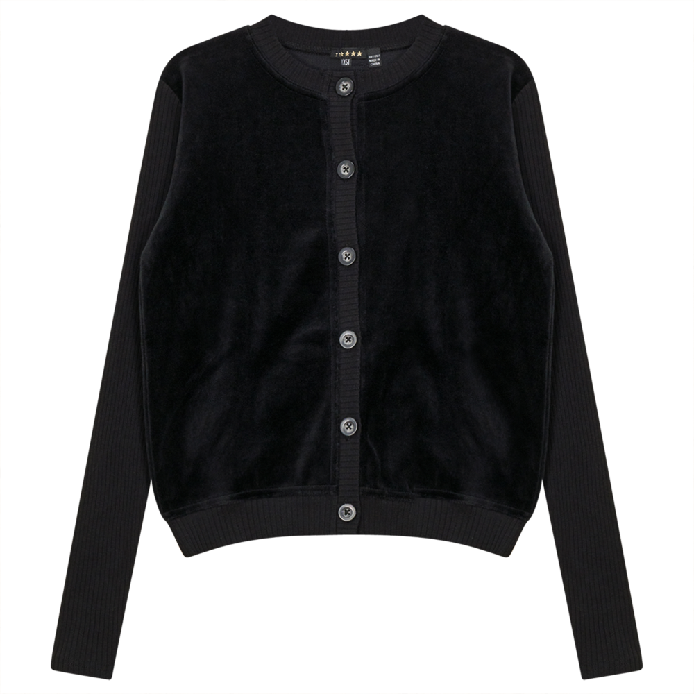 Cotton Velour Cardigan Black