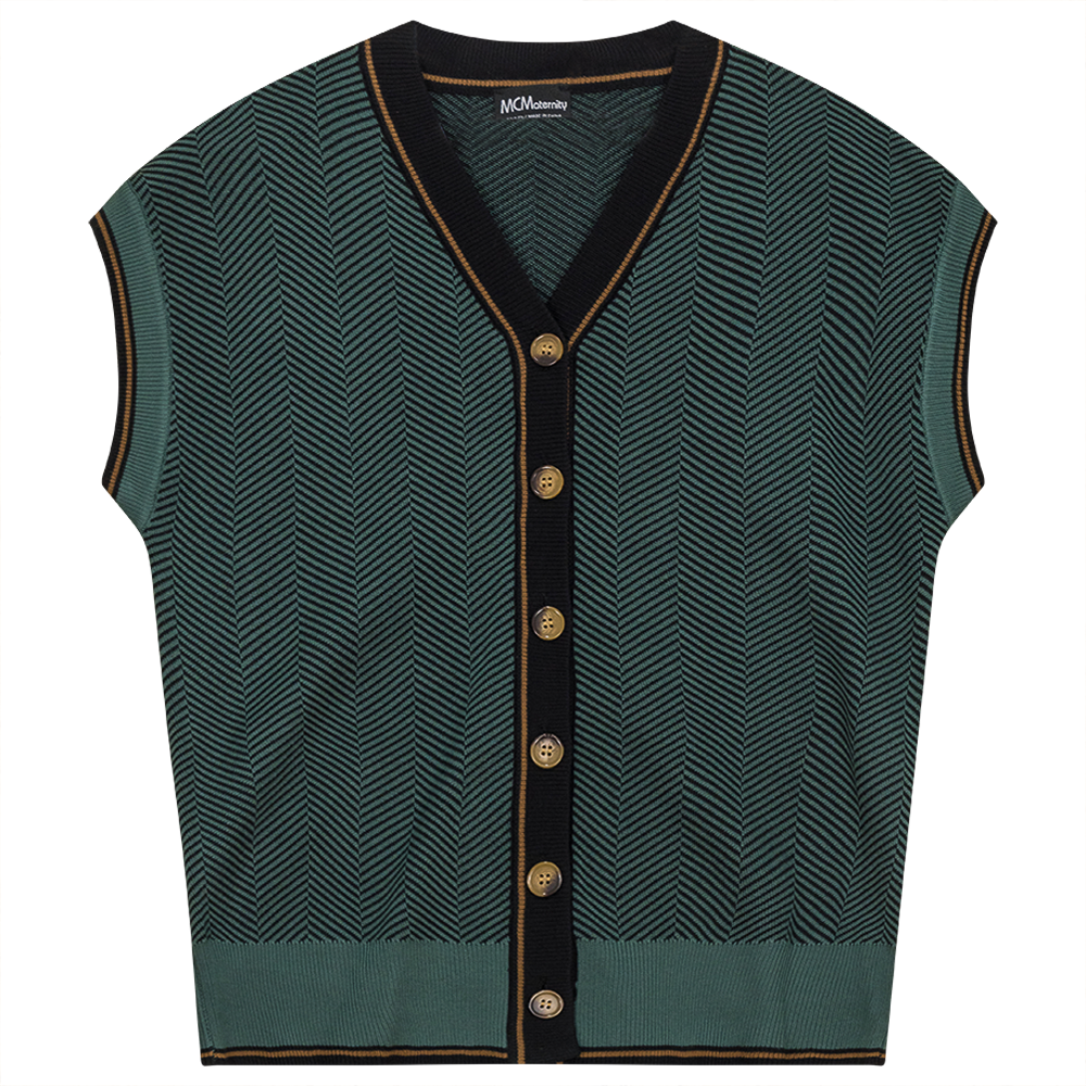 Maternity Herringbone Design Vest Cardigan Black Basil