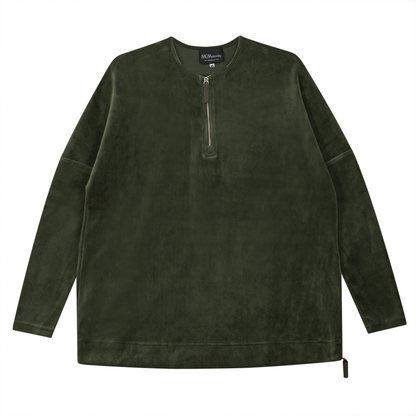 Maternity Henley Velour Zip Top Dark Olive