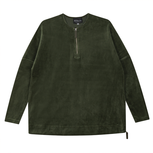 Maternity Henley Velour Zip Top Dark Olive