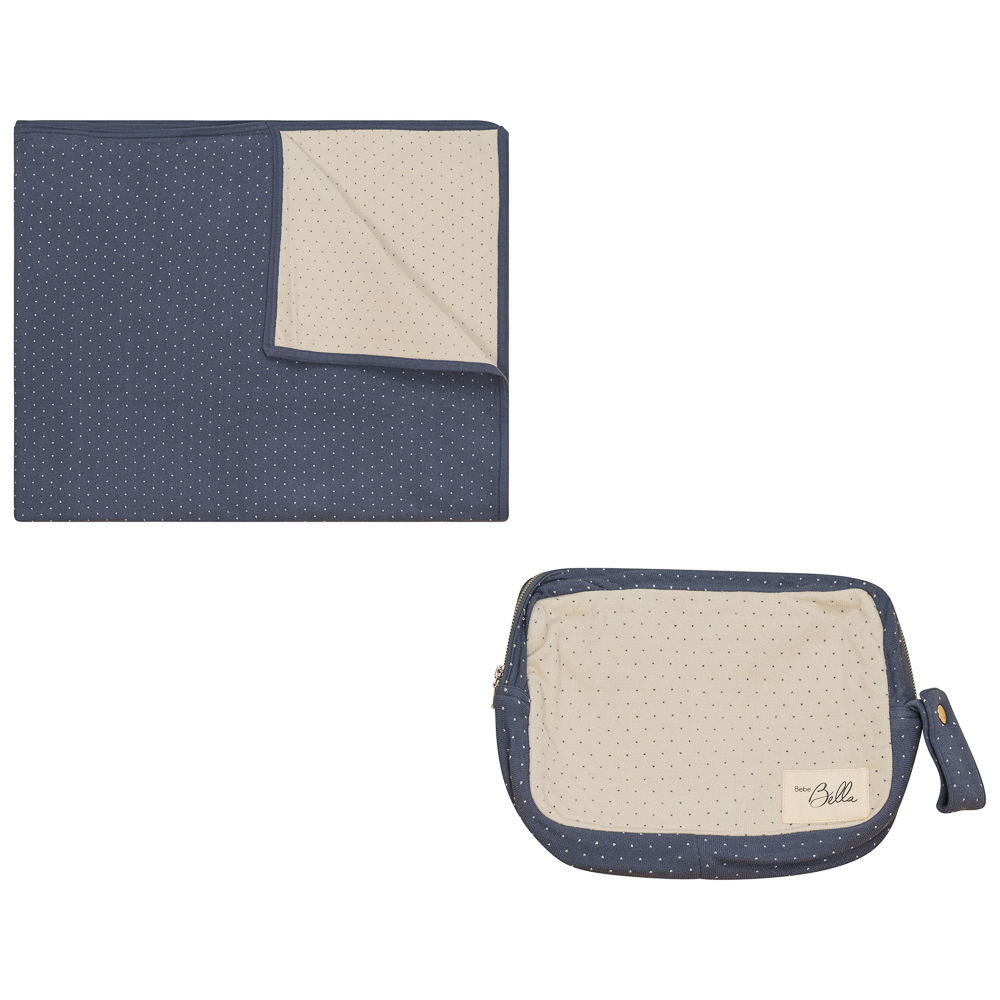 Knitted Blanket with Pouch Dark Blue Grey Dark Almond One Size