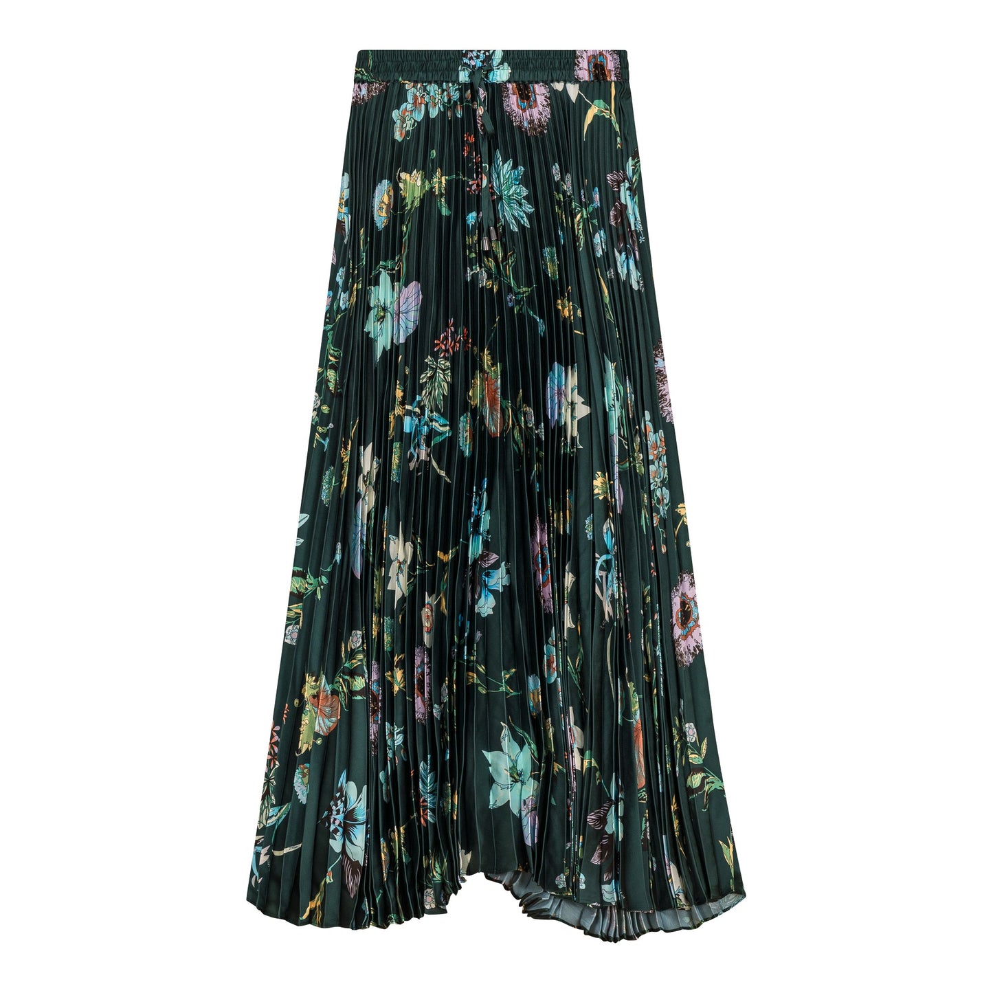 Accordian Pleated Printed Midi Skirt Green Blue