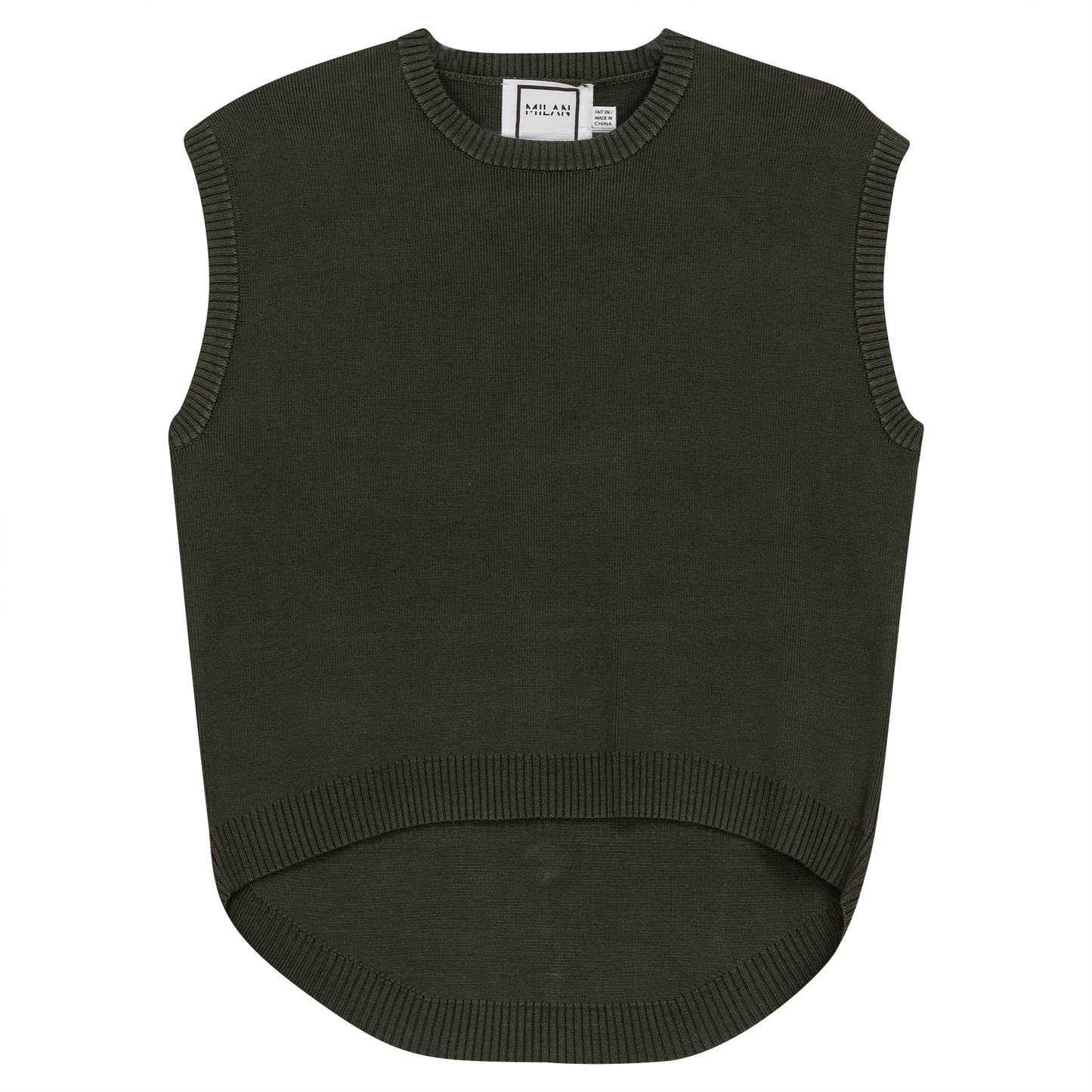 Knit High Low Vest Dark Olive