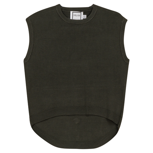 Knit High Low Vest Dark Olive