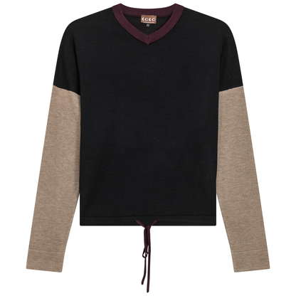 Color Blocked V Neck Bungee Sweater Black Stone