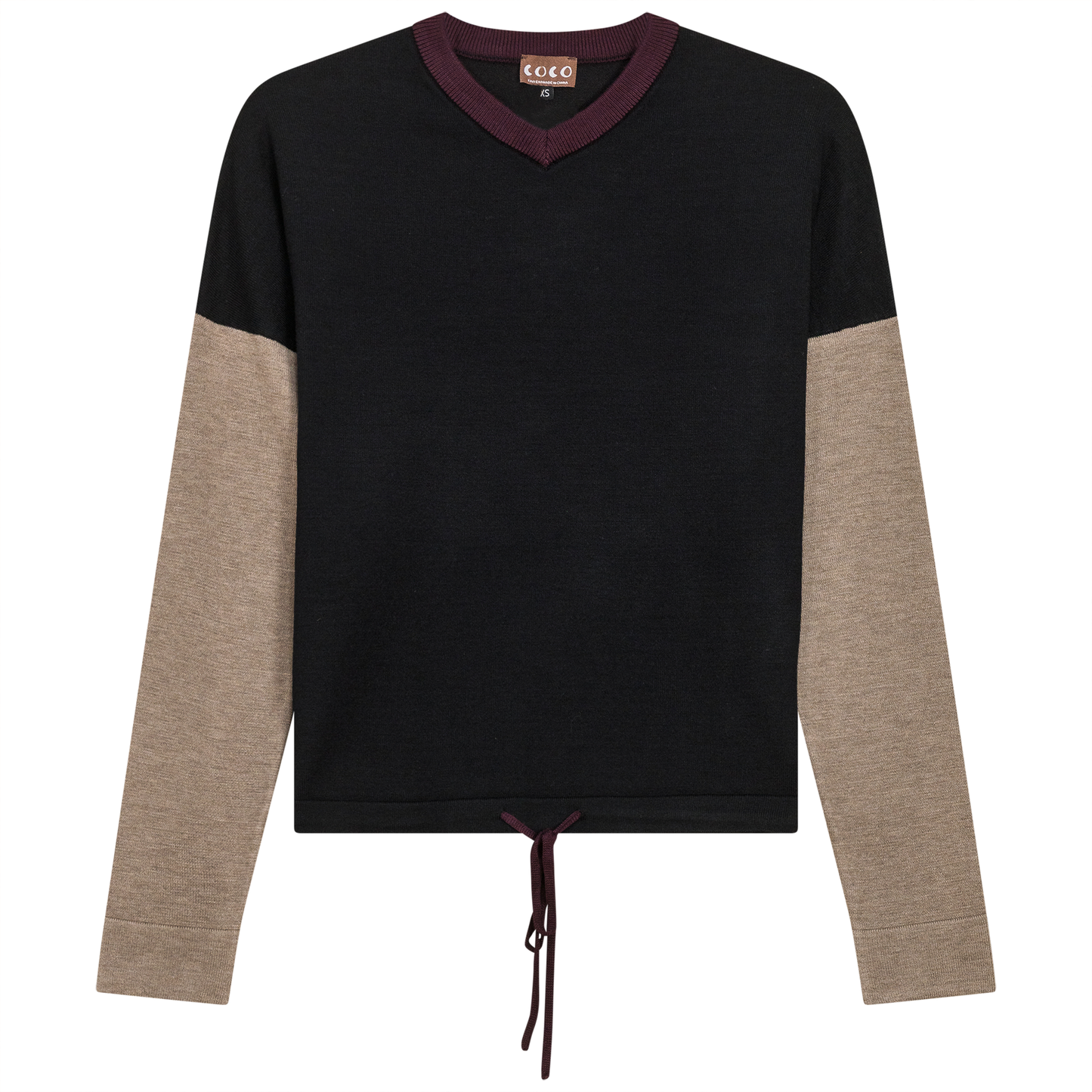 Color Blocked V Neck Bungee Sweater Black Stone
