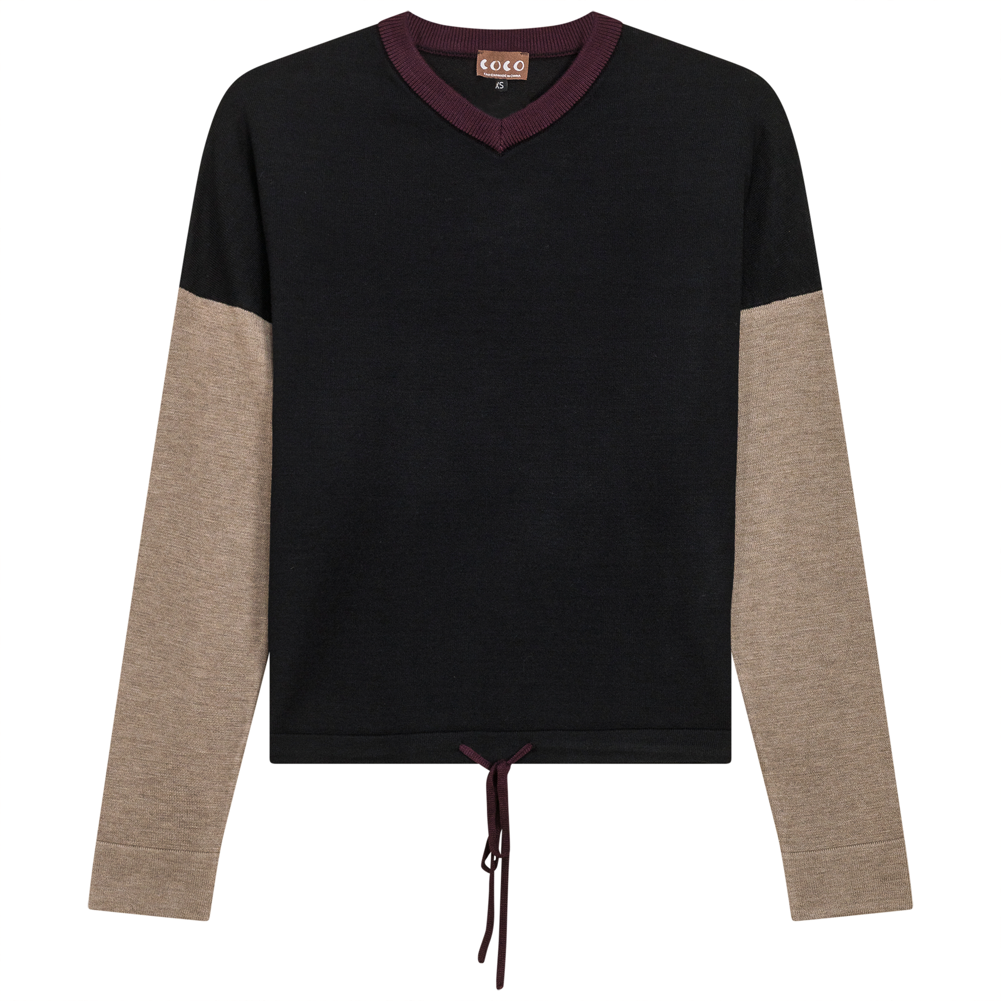 Color Blocked V Neck Bungee Sweater Black Stone