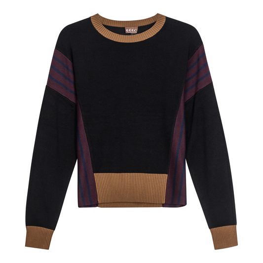 Color Blocked Sweater Black Eggplant