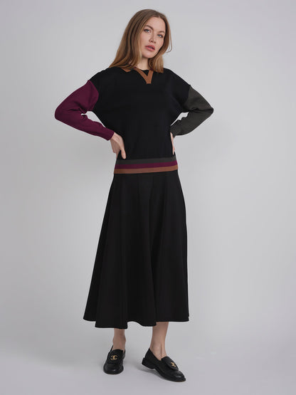 Color Blocked V Neck Knit Sweater