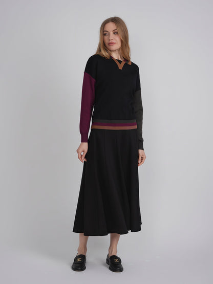 Color Blocked V Neck Knit Sweater