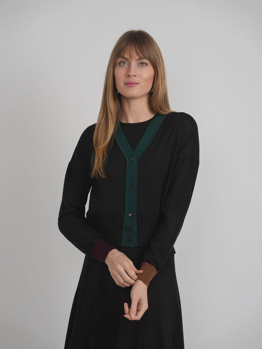 Color Blocked Cropped Cardigan