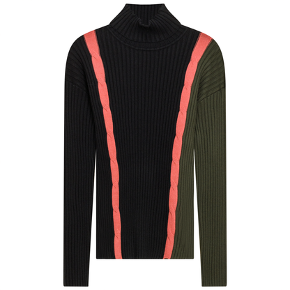 Knit Turtle Neck Cable Top Black Dark Olive