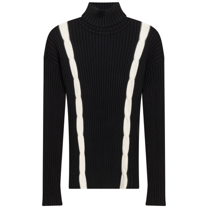 Knit Turtle Neck Cable Top Black Off White