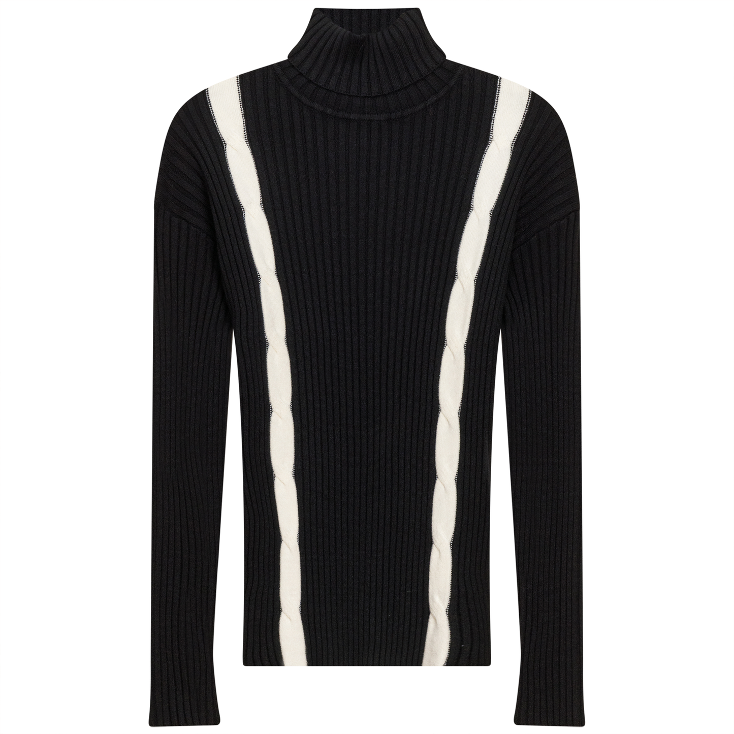 Knit Turtle Neck Cable Top Black Off White
