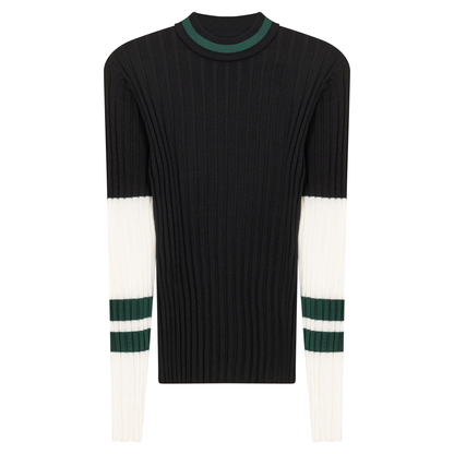 Ribbed Striped Knit Sweater Black Hunter