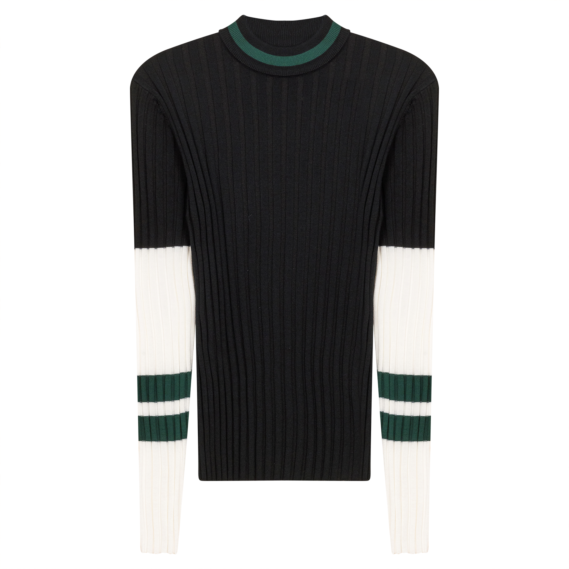 Ribbed Striped Knit Sweater Black Hunter
