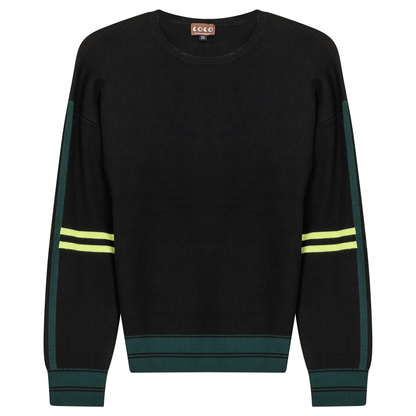 Knit Stripped Sleeve Drop Shoulder Sweater Black Neon Green
