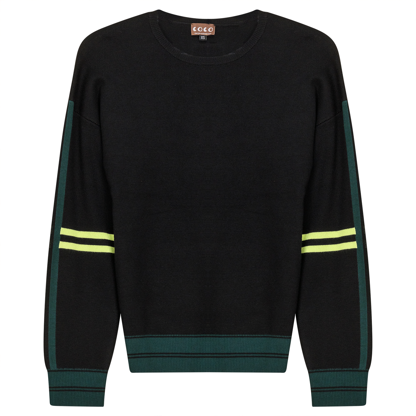 Knit Stripped Sleeve Drop Shoulder Sweater Black Neon Green
