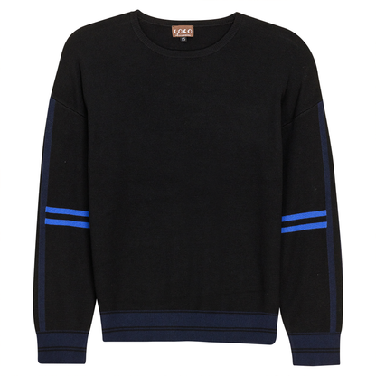 Knit Stripped Sleeve Drop Shoulder Sweater Black Royal