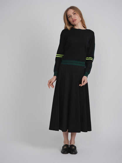 Knit Stripped Sleeve Drop Shoulder Sweater