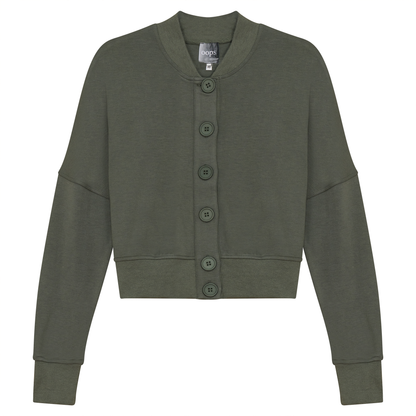 Cropped Sweatshirt Cardigan Light Olive